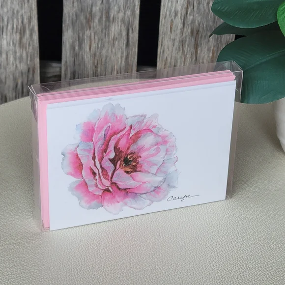 Watercolor Pink Peony Blank Greeting Cards - Picture 2 of 3